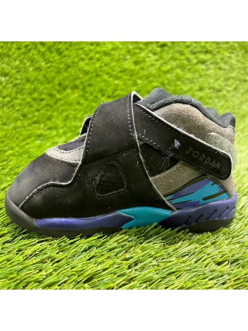 Nike Air Jordan 8 Retro Toddler Size 7C Black Gray Blue Athletic Shoes Sneakers